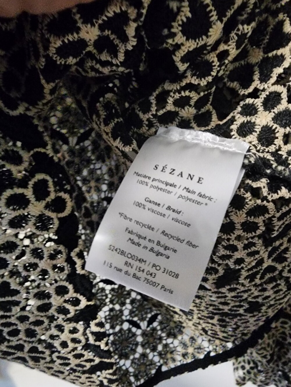 Sezane Black and Cream Floral Ruffle-Neck Blouse - Picture 7 of 8